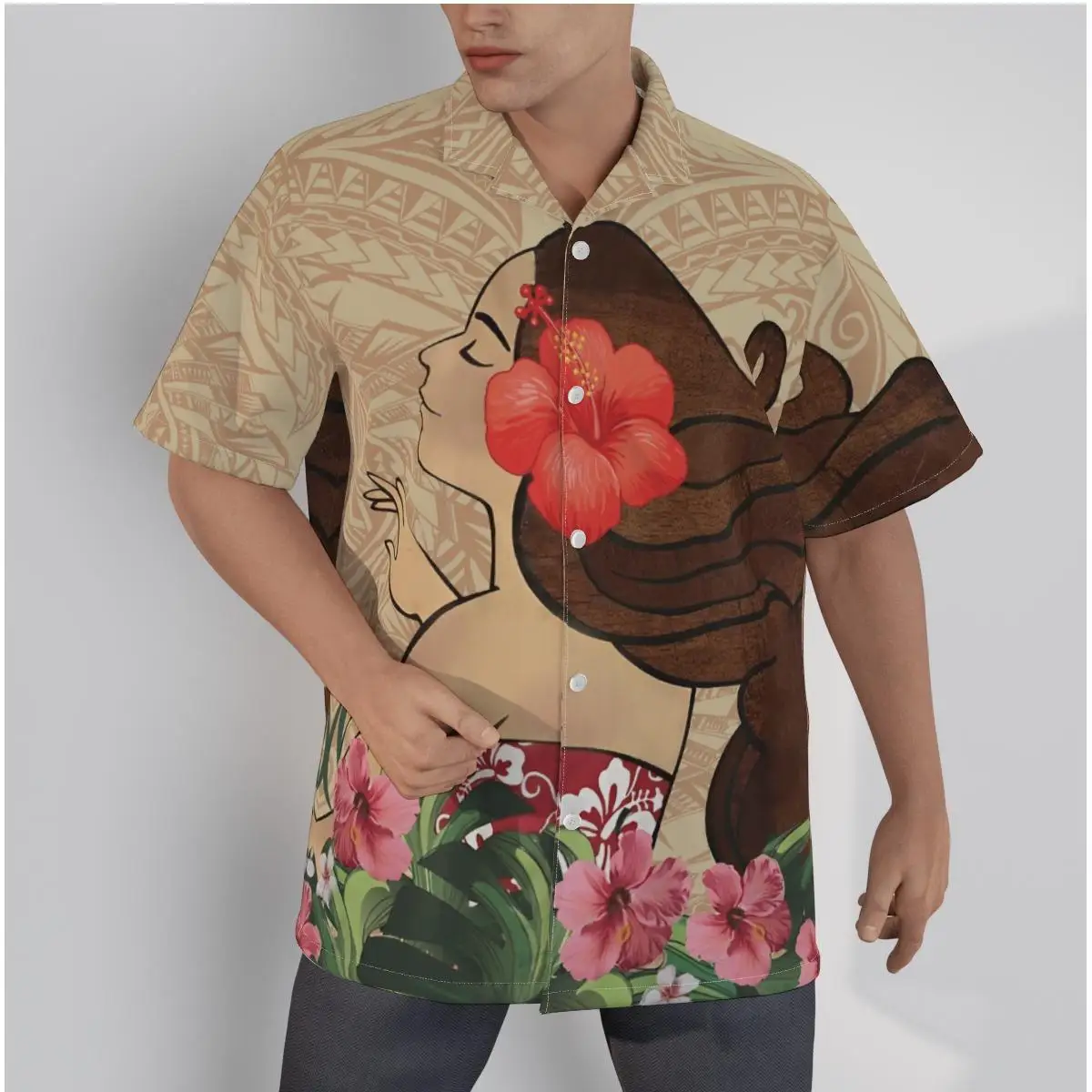 Men's Hawaiian Shirt Beauty Print Bohemia Style Beach Short Sleeve Summer Casual Button Up Patchwork Tops 3D Shirts