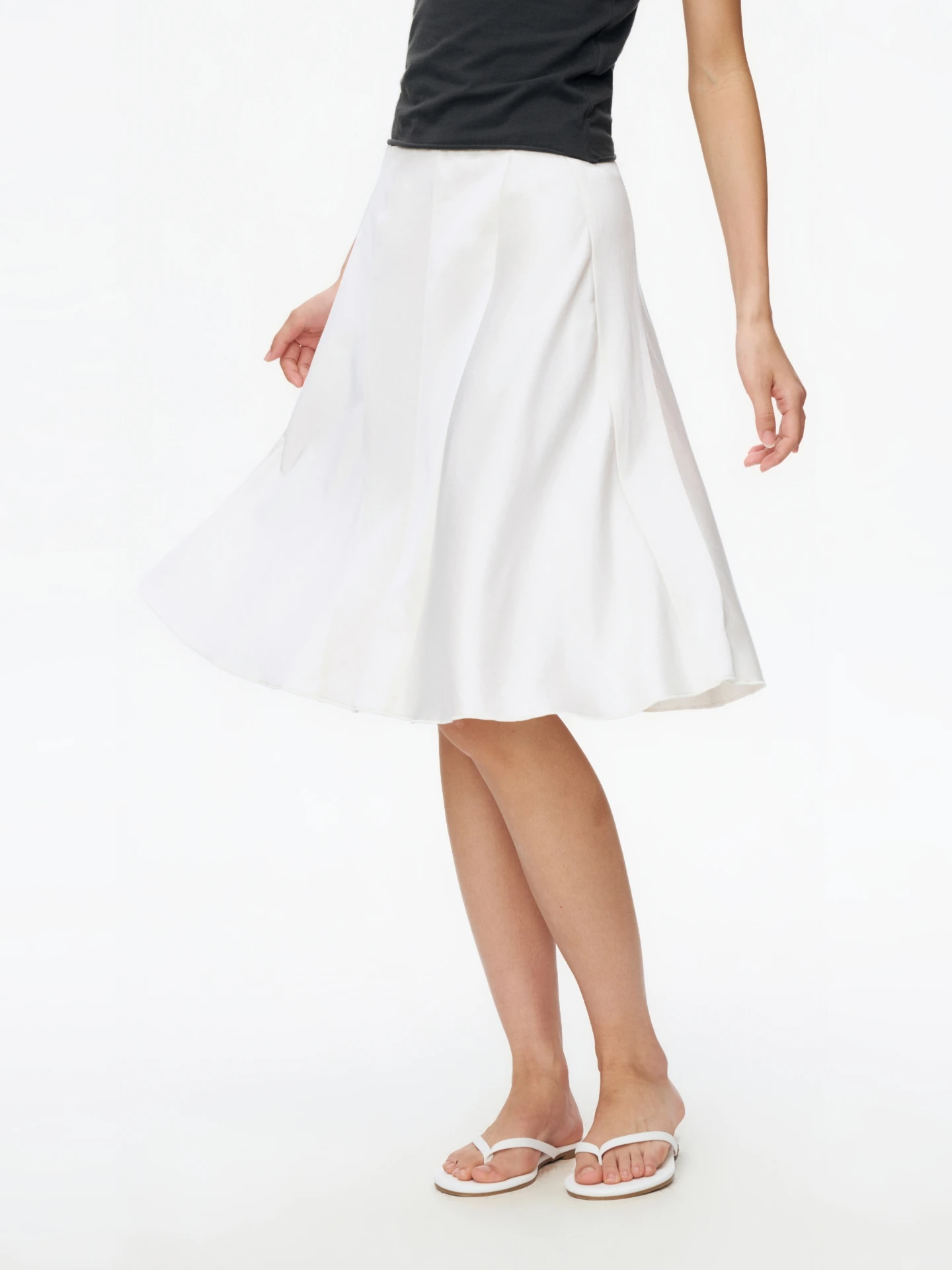 Oneup Linen Satin Patchwork Drapey A-Line  Skirt Women Summer Small Size Loose Feel Medium Length Skirts Casual Commute