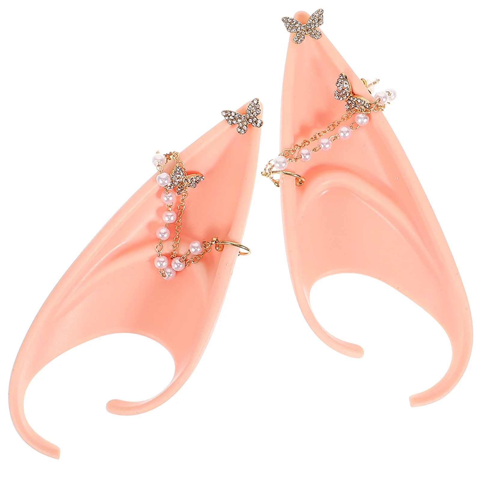 1쌍 엘프 귀 진주 체인 코스프레 무대 공연 액세서리 부드럽고 피부 친화적인 정교한 나비 장식 파티 의상