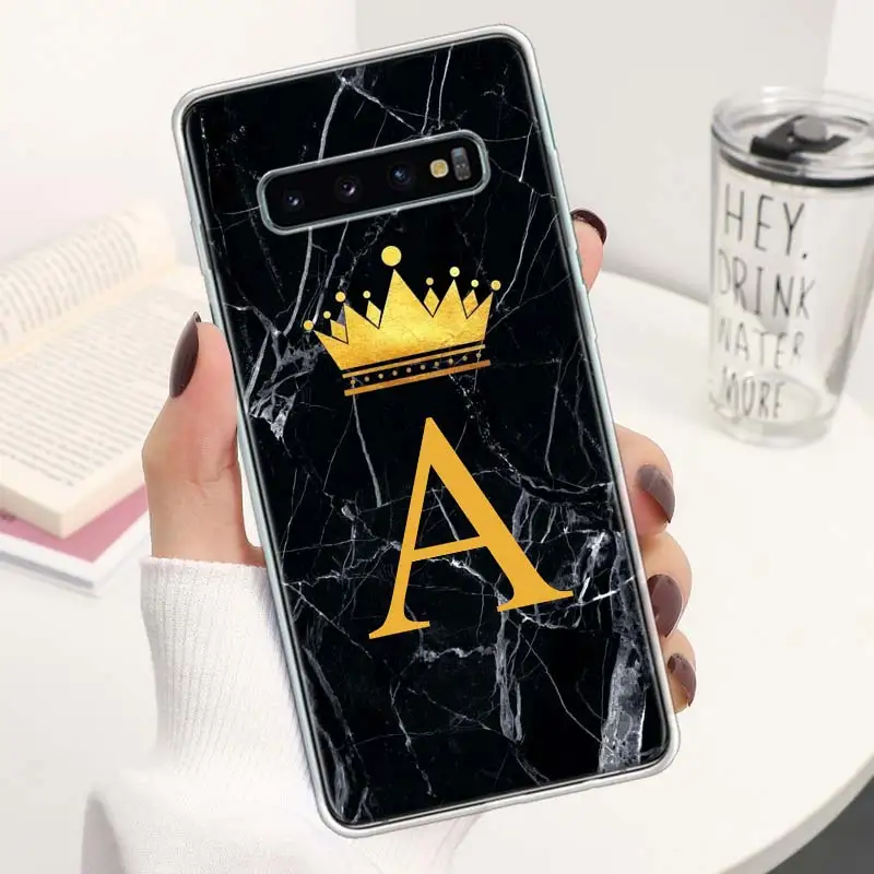 26 Letter Crown Custom A Coque Phone Case For Samsung Galaxy S24 S23 Ultra S22 S21 S20 FE S10 Plus S10E S9 S8 + Lite Soft Cover