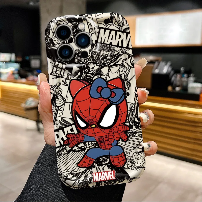 Spider Man Cute Hello Kitty Silicone Wave Phone Case For iPhone 15 14 13 12 11 Pro Max X XR XS 8 7 6 6S Plus SE 2020 Soft Funda