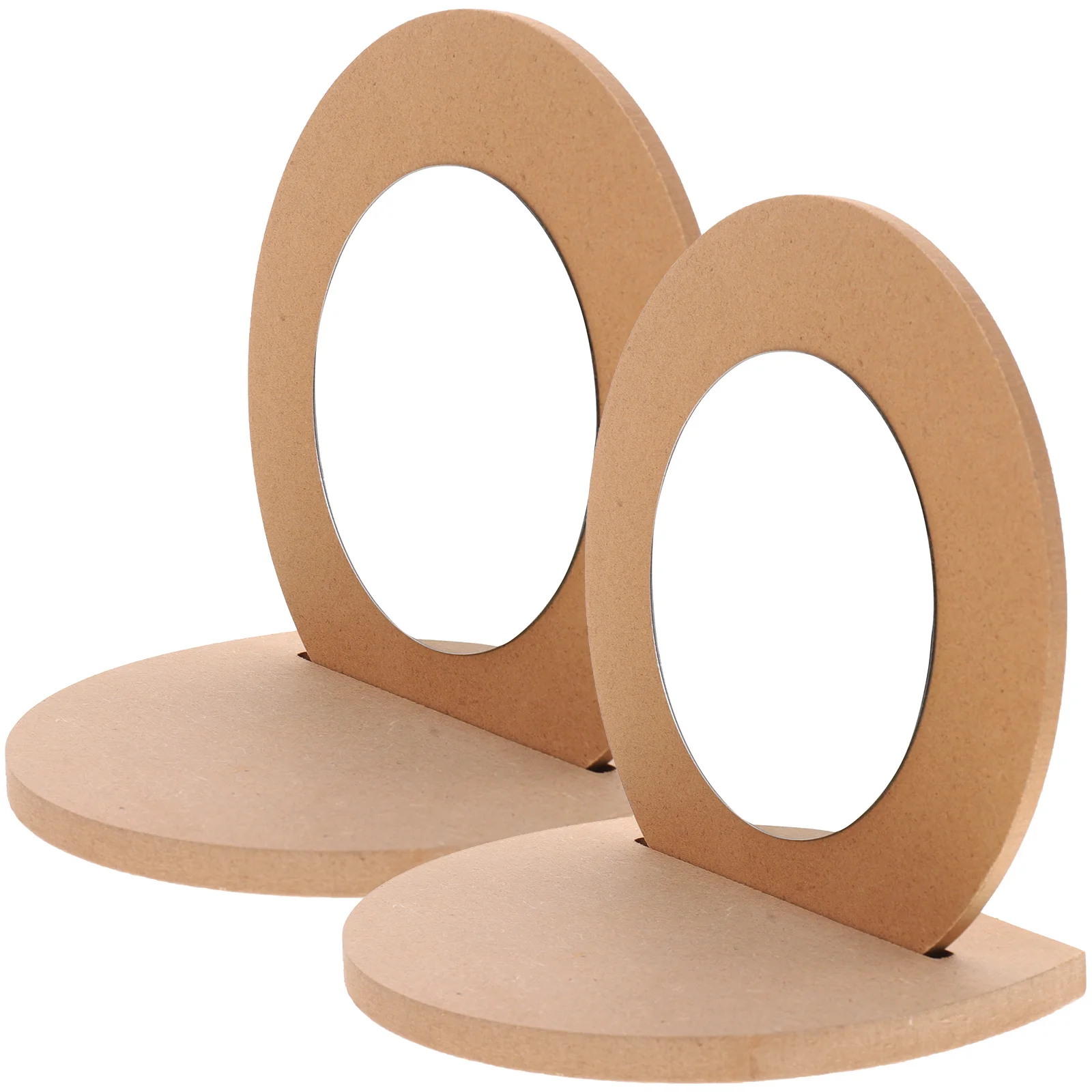 

2pcs DIY Unfinished Kids Mirror Clay Decoration Wooden Craft Supply Adorable Mini Table Vanity Brown Painting Toy