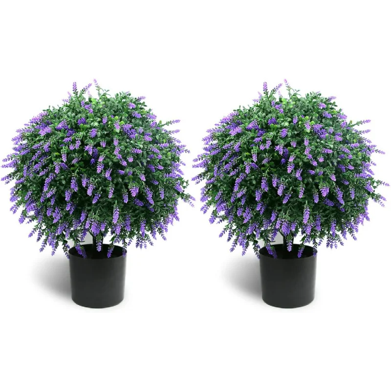 

Tall Artificial Lavender Topiary Ball Tree Set of 2 Pack Potted Bushes UV Resistant Potted Plants for Indoor Outdoor