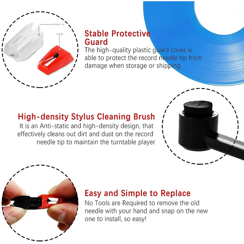

AC22 сменные иглы для проигрывателя виниловых пластинок, иглы для проигрывателей поворотных пластинок с набором щеток для чистки стилуса для фонографа