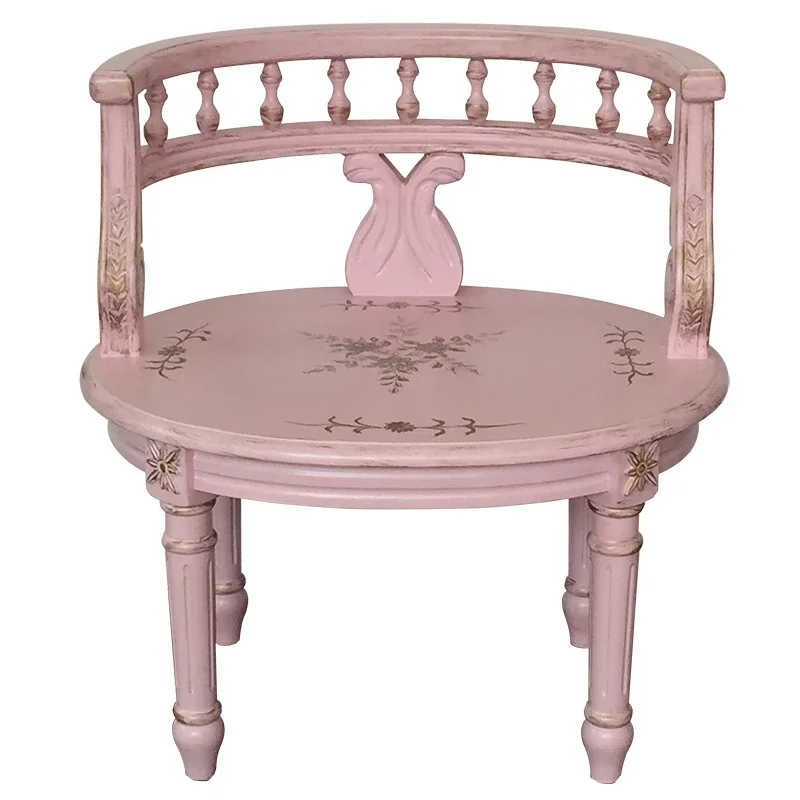 

American Country Couch Living Room Vintage Solid Wood Leisure Lover Chair Pink Princess Dressing Stool round-Backed Armchair