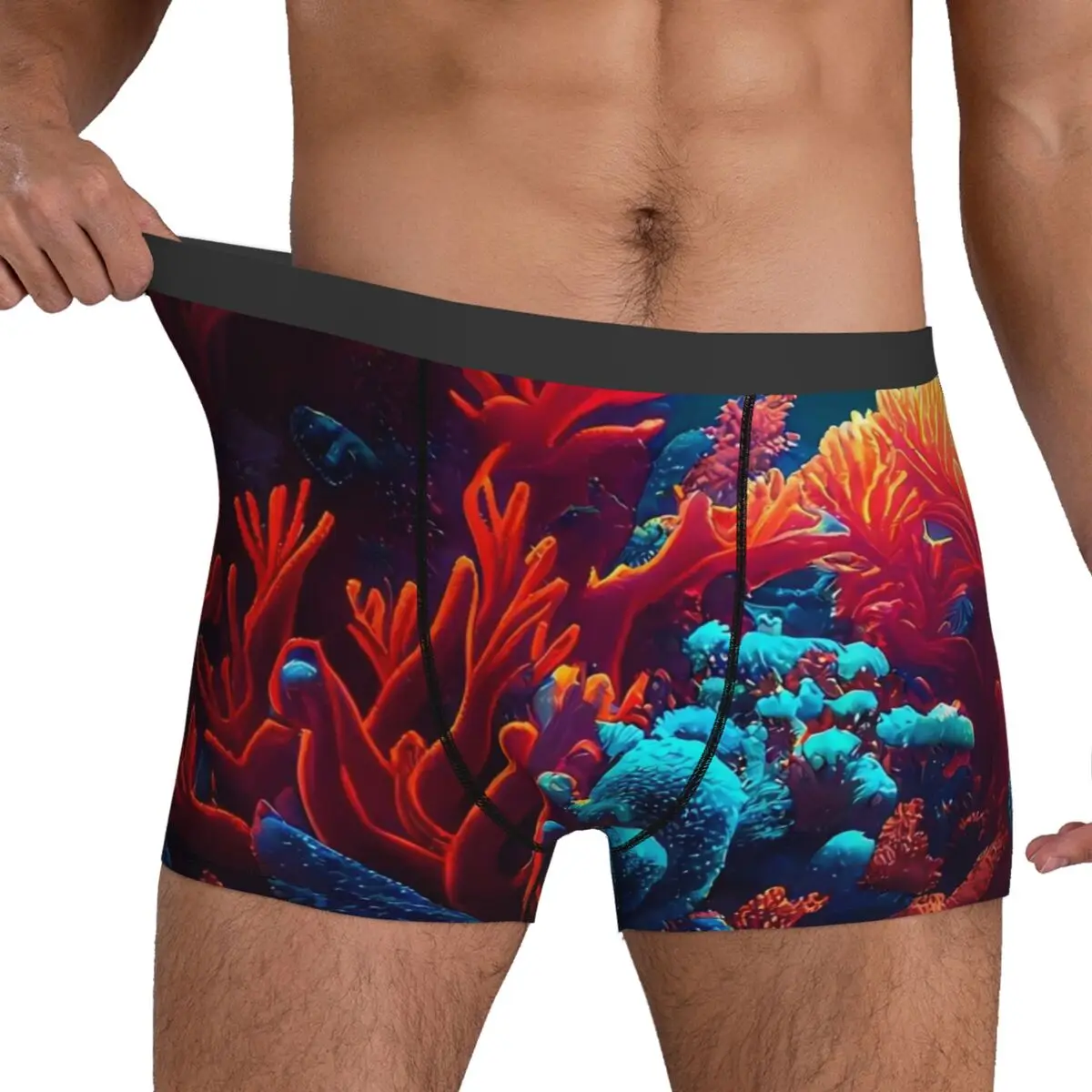 Tropical Marine Underwear Vibrant Coral Print Stretch Underpants Customs Boxer Brief 3D Pouch Men Plus Size Boxershorts