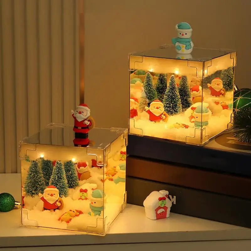 Christmas Night Light ตกแต่งห้องนอนคริสต์มาส USB Cube Light ตกแต่งคริสต์มาสวินเทจโคมไฟคริสต์มาสสําหรับโต๊ะข้างเตียง