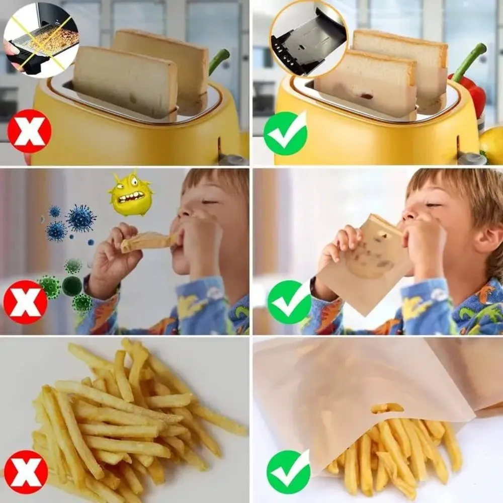 1PC Polyester Reusable Toaster Bag Snack Organizer Microwave Heating Sandwich Bags Baking Sheets Reusable Non Stick Bread Bag