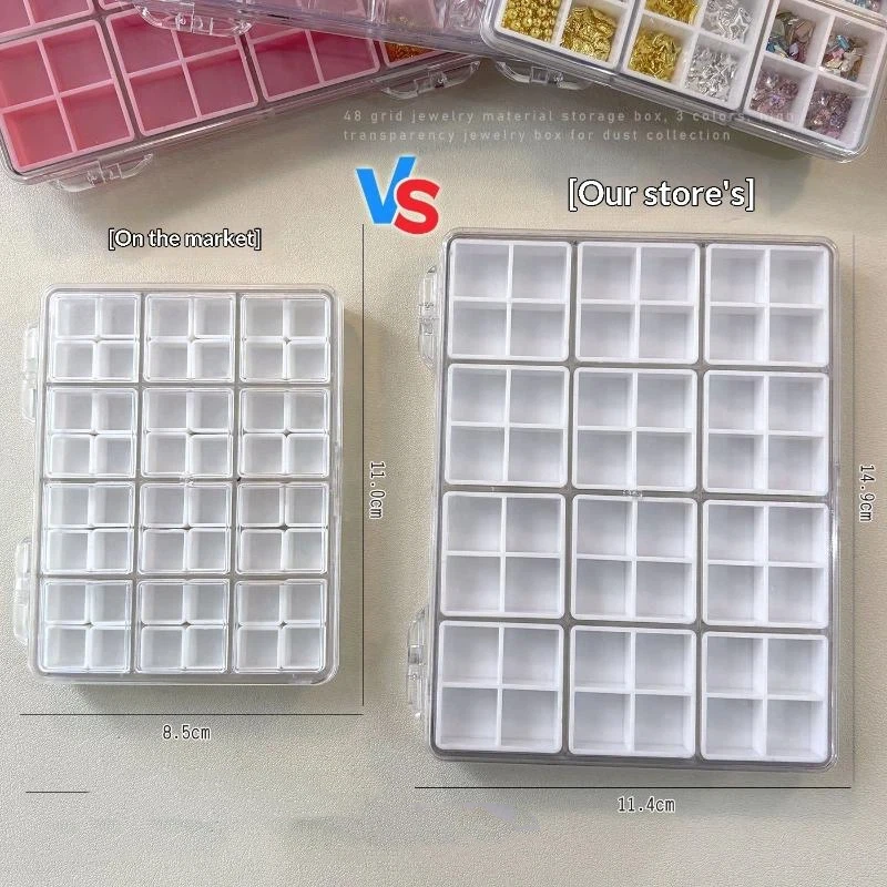 1Pcs 48 Compartment Clear Plastic Storage Box With Lid And Separate Grids For Organizing Nail Art Jewelry Beads DIY Accessories