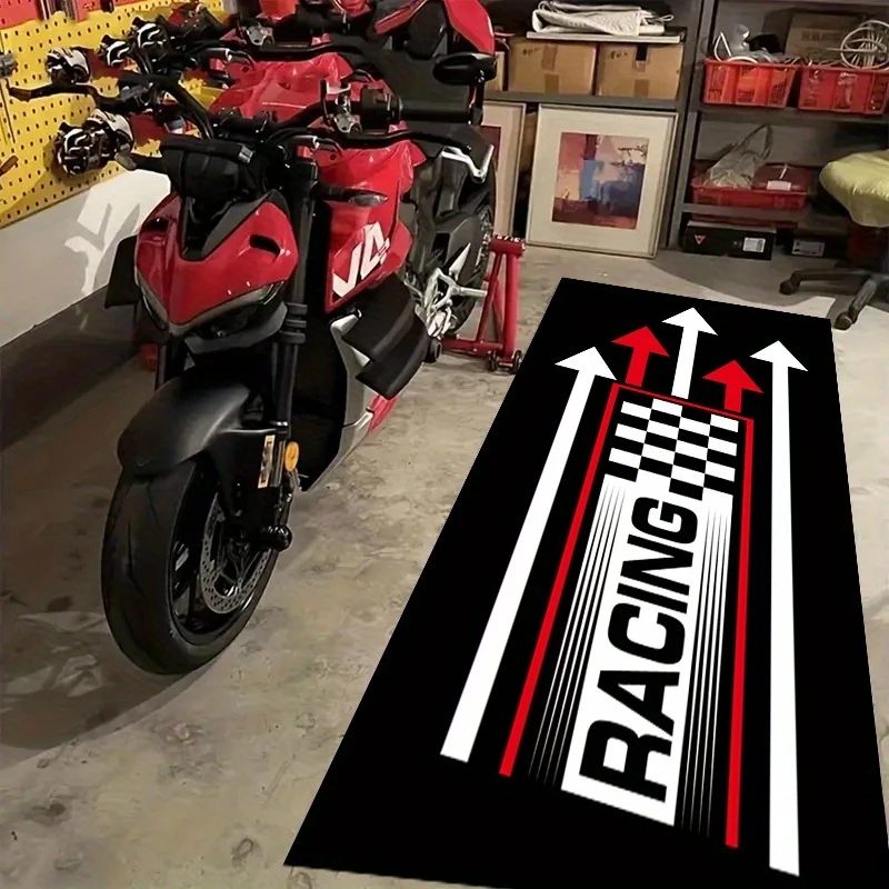 VIKAMA Retro Motorcycle Garage Mat Non-Slip Oil Absorbent Parking Mat Easy Clean Workshop Floor Carpet Home Decor