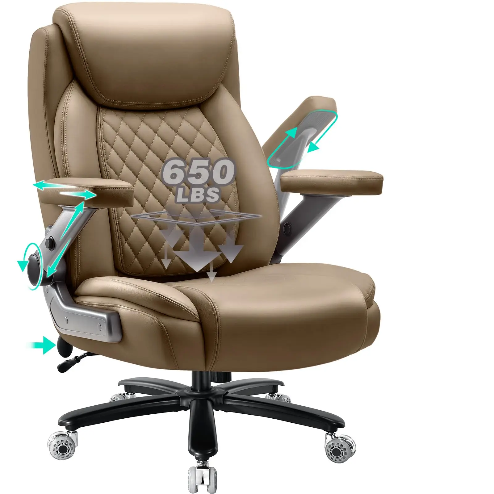 650LBS Large Heavy Duty Office Chair with 5D Flip Arms,Comfy Big and Tall Executive Office Desk Chair with Pocket