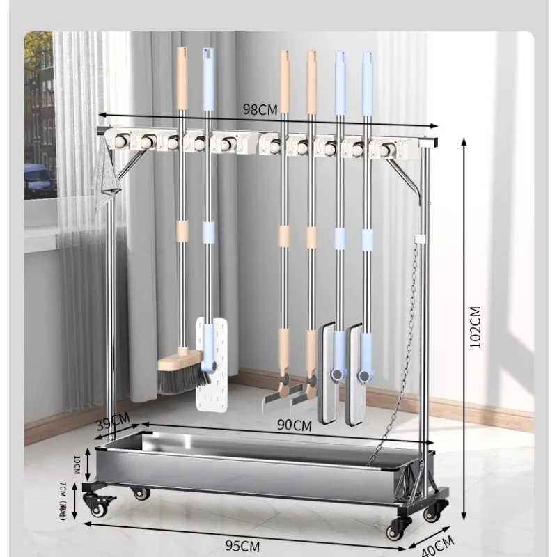 Overall 304 stainless steel mop rack, school factory, no punching hole, movable
