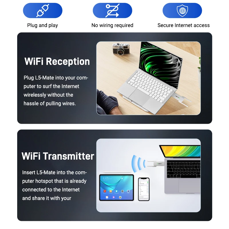 WALRAM 1300Mbps محول USB لاسلكي واي فاي 5 ثنائي النطاق 5G 2.4G USB3.0 BT5.0 واي فاي هوائي دونغل بطاقة الشبكة لاستقبال Win10/11