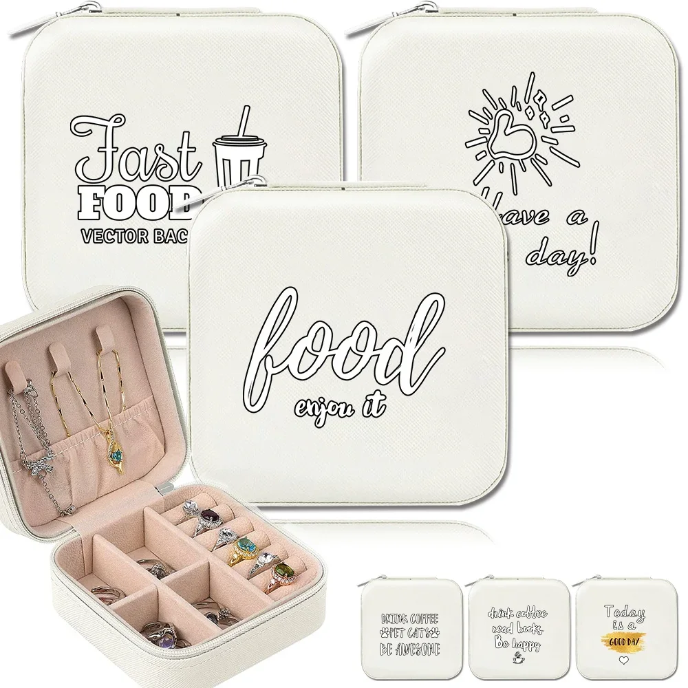 Portable Jewelry Storage Box Travel PU Leather Waterproof JewelBox Organizer Device Necklace Ring Earrings Display Food Series