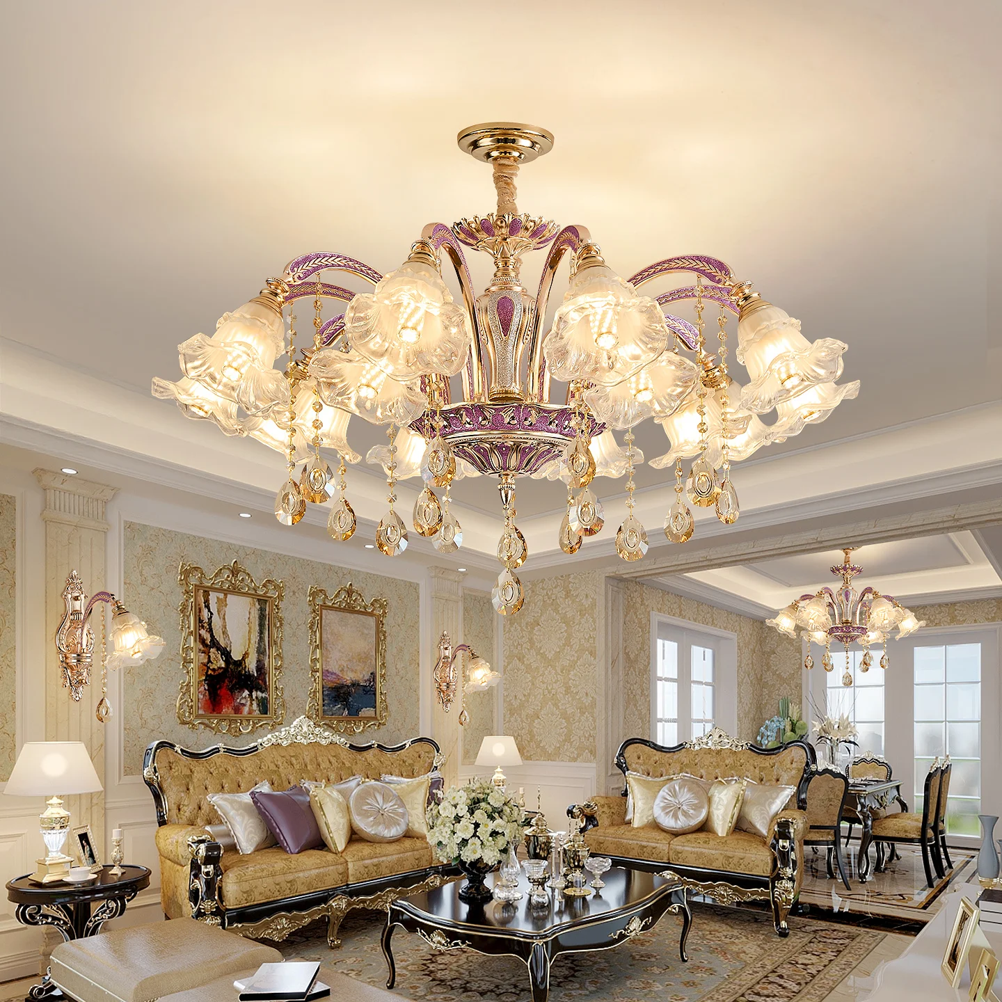 โคมไฟระย้าห้องนั่งเล่นสไตล์ยุโรปโมเดิร์นหรูหราห้องอาหารห้องนอนแสงหลักอิสระวิลล่าฮอลล์โคมไฟใหม่