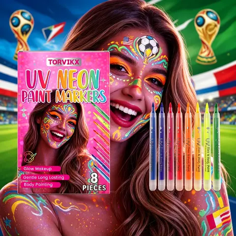 Stylo de maquillage UV lumineux pour le visage, idéal pour les fans regardant les matchs, les fêtes, les concerts, et la peinture corporelle lavable.