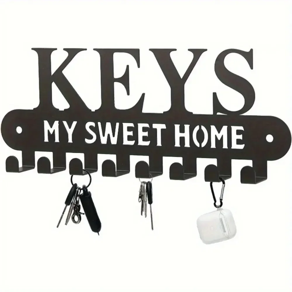 CIFBUY Black Iron Sweet Home Key Holder Wall Mounted Coat Rack Utility Storage Hooks Home Decor Entryway Gift Ornament