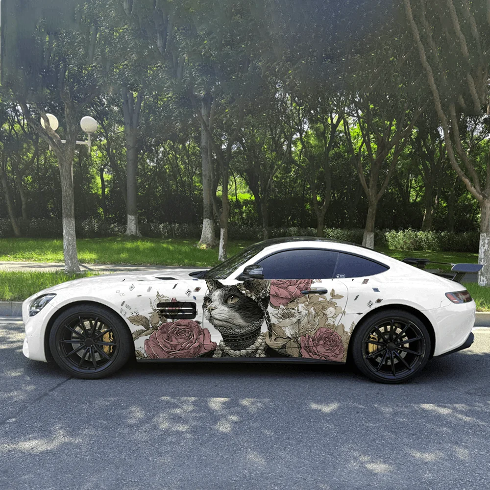 

Виниловая наклейка с благородным котом и красным цветком для автомобиля, самоклеящаяся наклейка из ПВХ, подходит для грузовиков, внедорожников, украшения, автоаксессуары, подарок