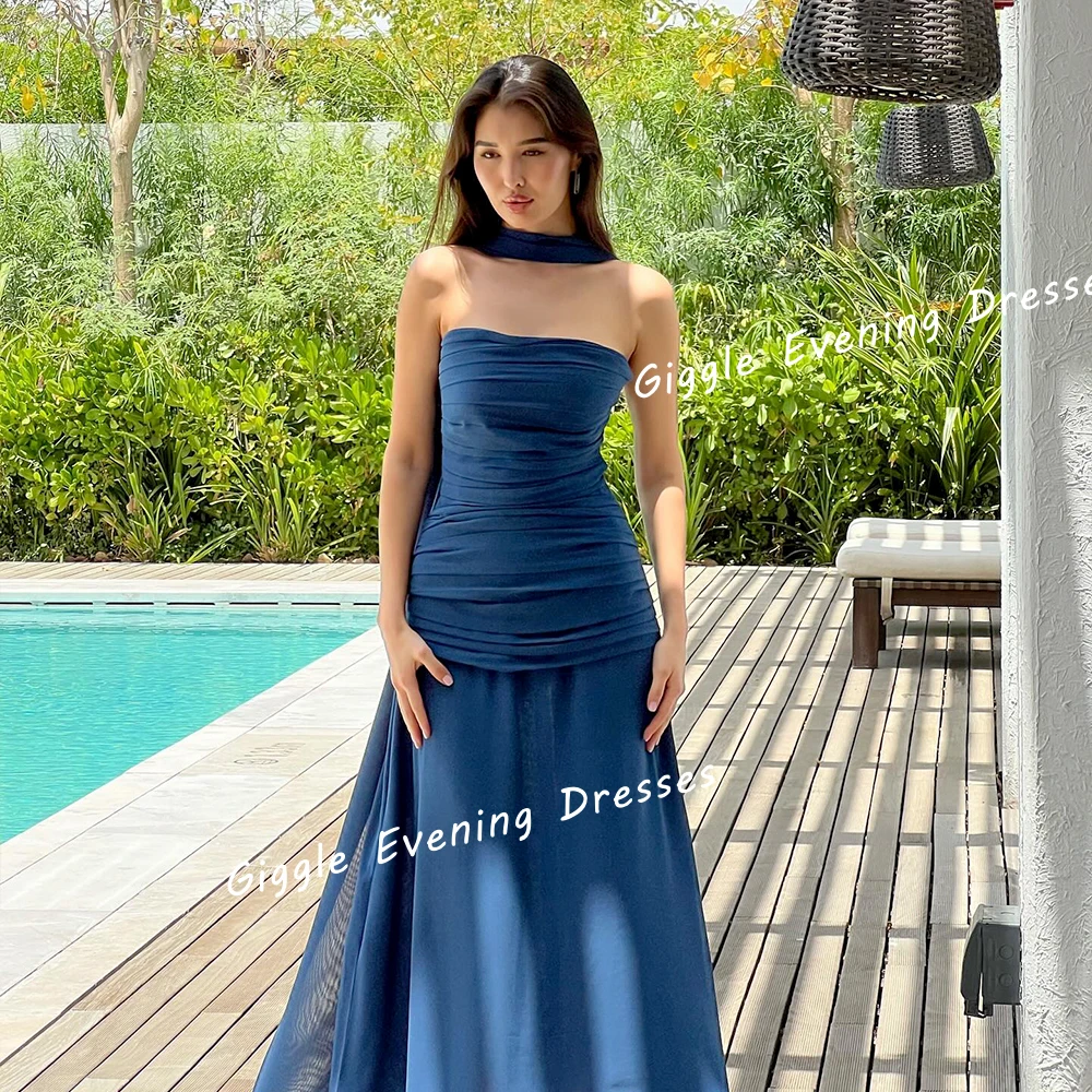 Formal Occasions Crepe Prom Gown Saudi Arab pleating فساتين سهرة Strapless Ankle-Length Elegant Women Evening Dresses 2024