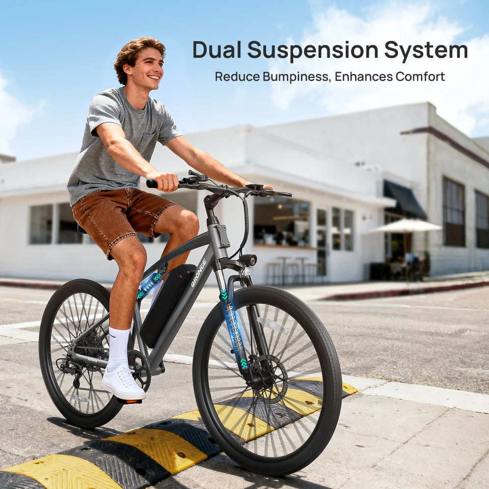 QRONGE Zephyr Electric Bike for Adults 1000W Peak Motor 486Wh Battery Mountain Electric Bicycle 26'' Tire Full Suspension E-bike image 6