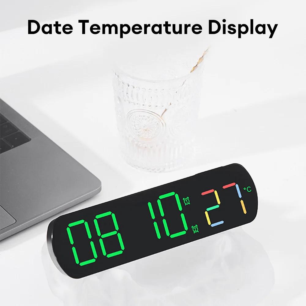 LED Digital Alarm Clock Date Temperature Display Countdown Up Timer Electronic Table Clock Voice Control Clock Watch 12/24H