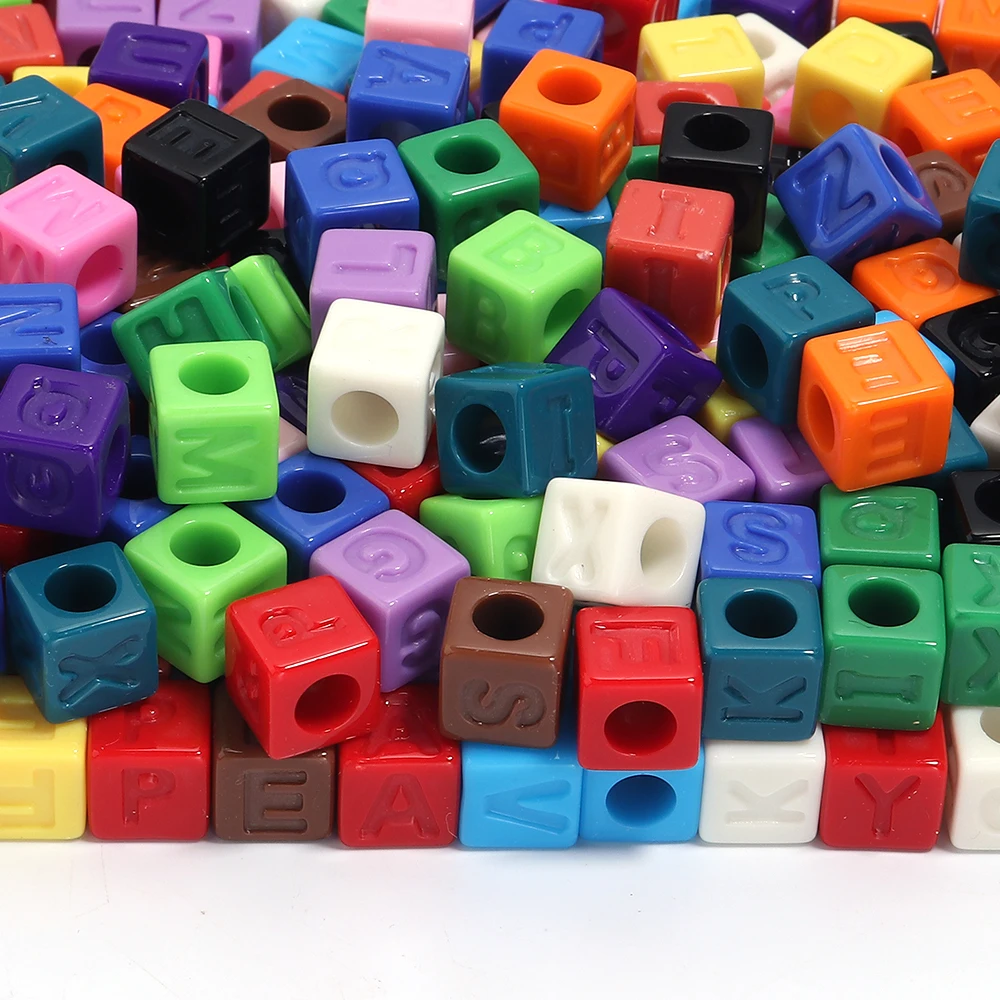 50pcs Acrylic Square Letter Beads Solid Color Alphabet Large Hole Loose Beads For Jewelry Making DIY Bracelets Necklace Supplies view 6
