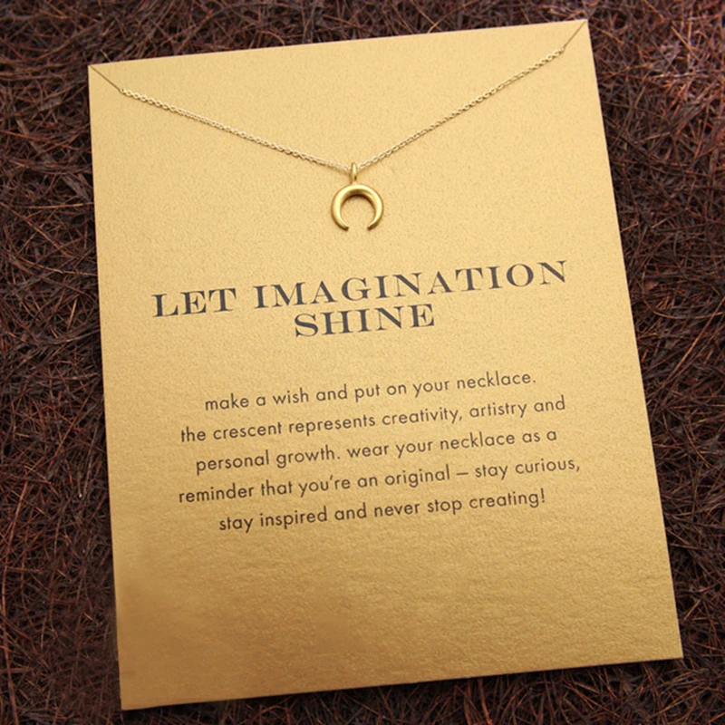 Gold Plated Alloy Crescent Moon Charm Pendant Necklaces For Women Reminder Power Jewelry Gift with Card Let Imagination Shine