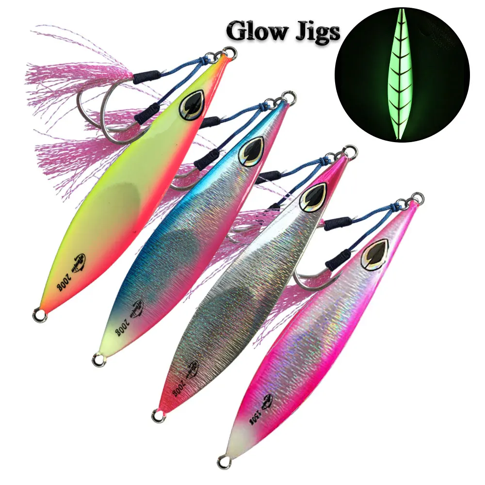 AS Slow Pitch Jig Slow Falling Sinking Metal Jigging Pesca Glow Jigs 80g100g150g200g250g300g luminuous Lure Fishing Angler Bait