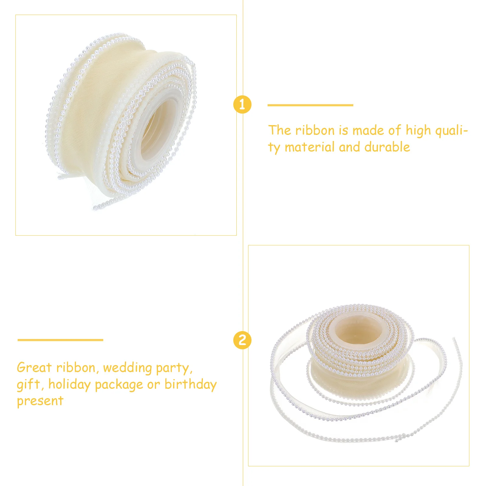 1 Roll Shiny Pearl Edging Ribbon for Flower Packaging Material Gift Box Decorative Ribbon for DIY Craft Sewing Handicrafts