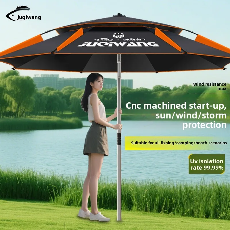 Outdoor Fishing Umbrella 360 Degree Rotatable Sunshade Camping UV Resistant Thickened Waterproof Walking Stick Umbrella