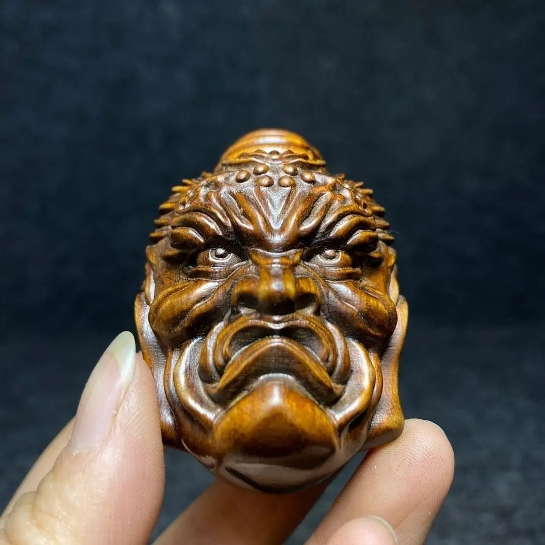 Hand Carved Wood Buddha demon head Statue Figurine Desktop Ornaments Home Decoration Crafts Tea Pet Decor