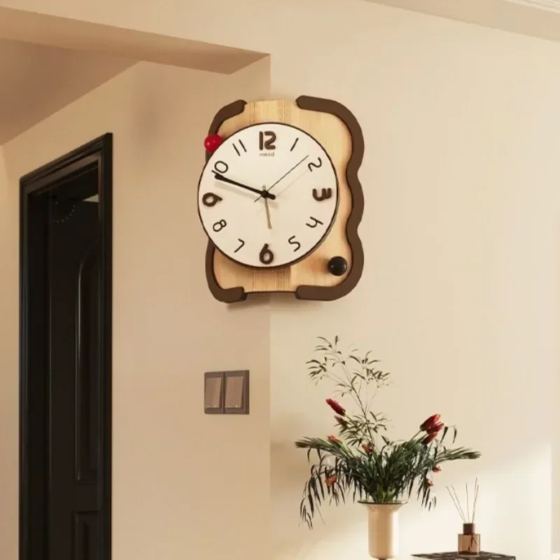 Solid Wood Two-sided Wall Clock Living Room Corner Dining Room Simple Silent Wall Clocks Corner Modern Creative Household