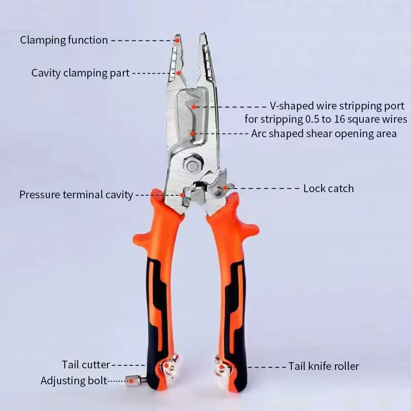 Imagem -06 - Multifuncional Wire Stripper Ferramenta de Mão Alicate Universal Wire Stripper Cabo Cutter Terminal Crimping Ferramenta de Mão 10 em 1