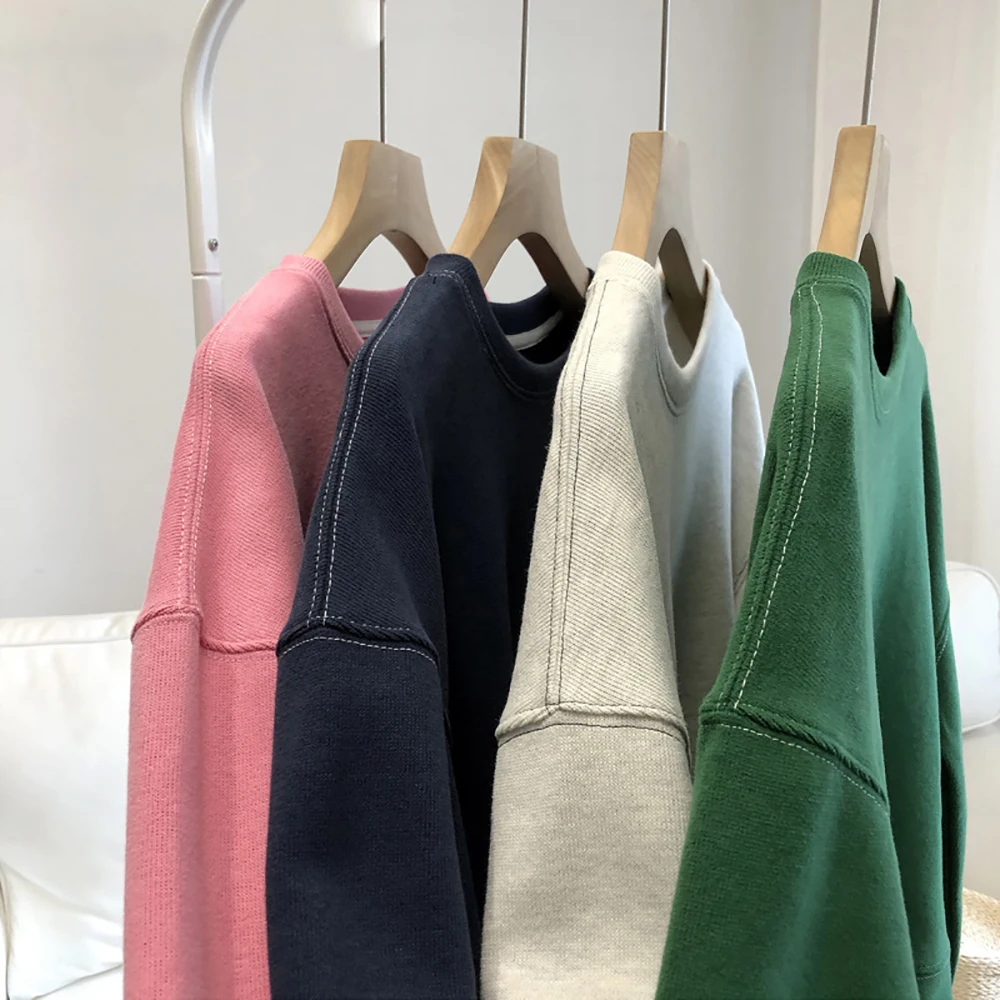 Short O-Neck Thread Pullovers Women Spring Autumn Long Sleeve Solid Color Hoodies Korean Style Casual All-Match Sweatshirts