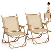 Set of 2 Folding Camping Chairs, Low Folding Chairs with Aluminium Frame, Ultralight Folding Chairs, Beach Chairs, for Camping