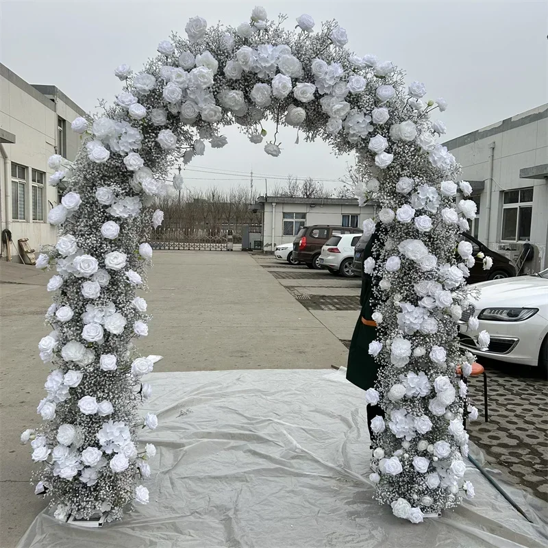 Hot sales 8 foot high hot selling fake white rose arch for wedding decoration