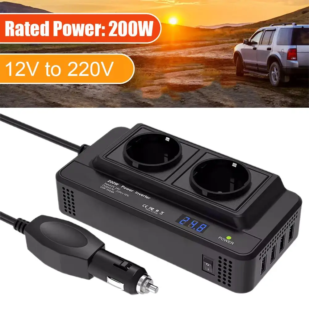 

4 USB 200W Peak Power Accessories Cigarette Lighter Inverter To AC Inverter 200W Car DC EU to Socket 12V Auto AC Mounted 22 L4C2