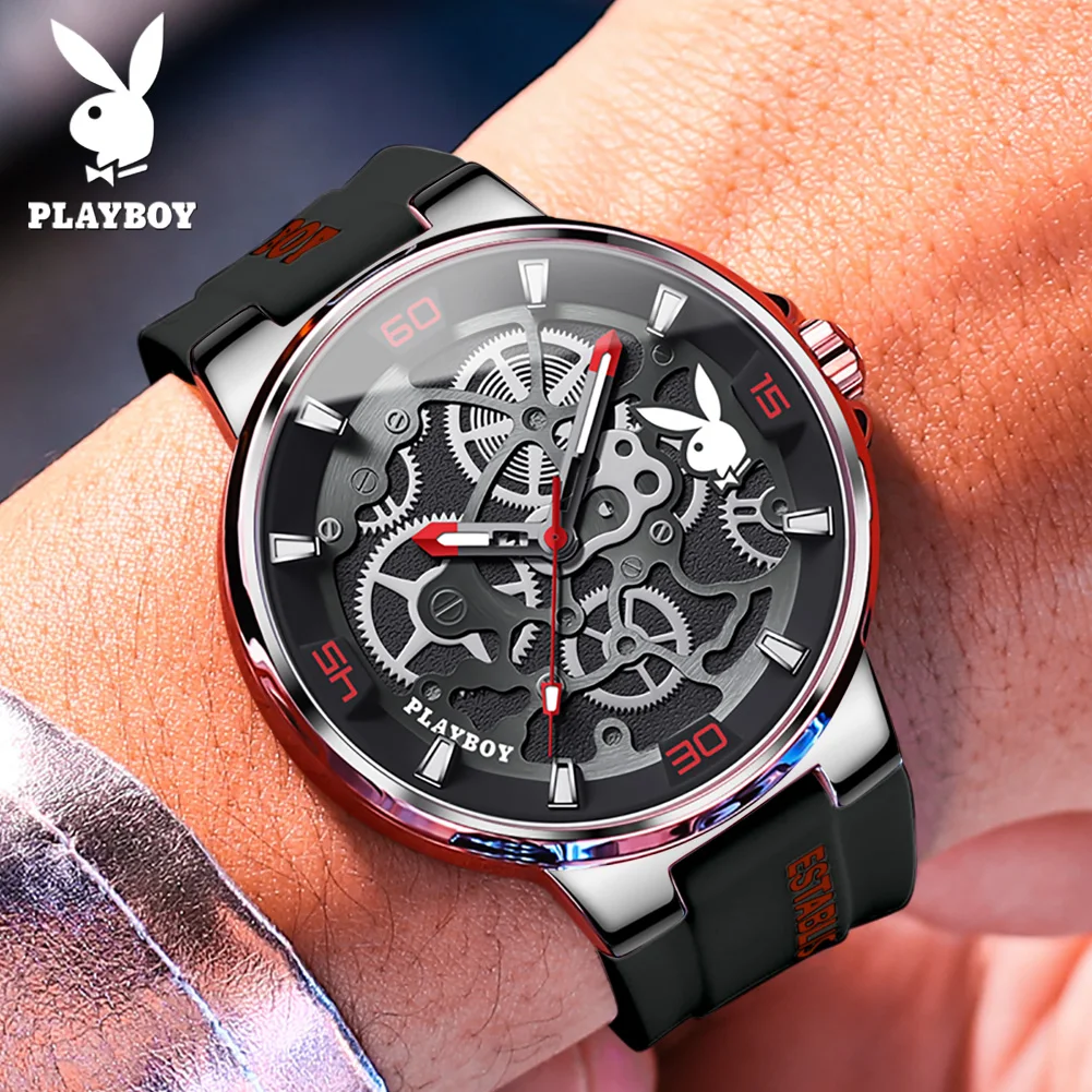 PLAYBOY Casual Fashion Luxury Quartz Watch for Men Luminous Waterproof Wrist Watch Men Original New Silicone Strap Man Watch