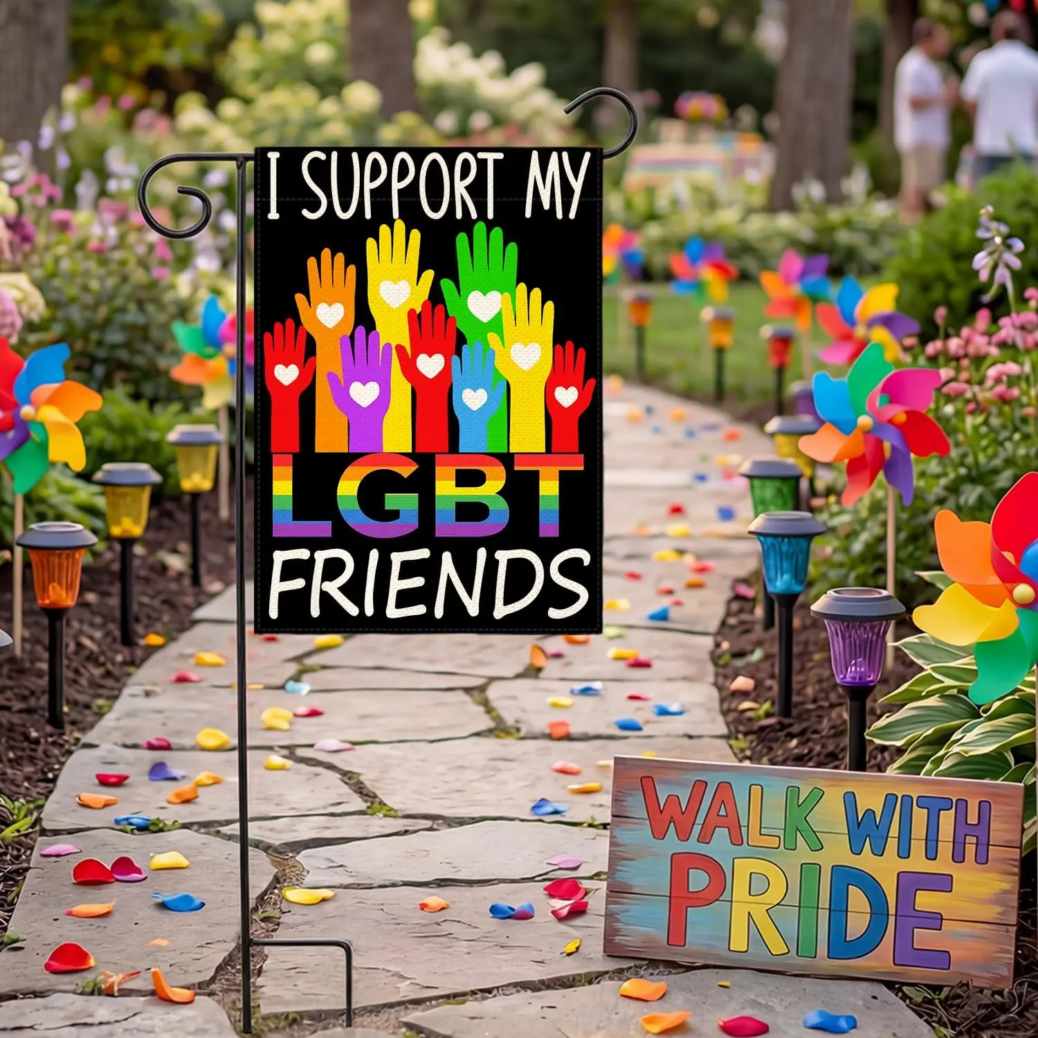 AVOIN colorlife I Support My LGBT Friends Pride Garden Flag 12x18 Inch Double Sided Outside, LGBTQ+ Community Rainbow Progre jjp