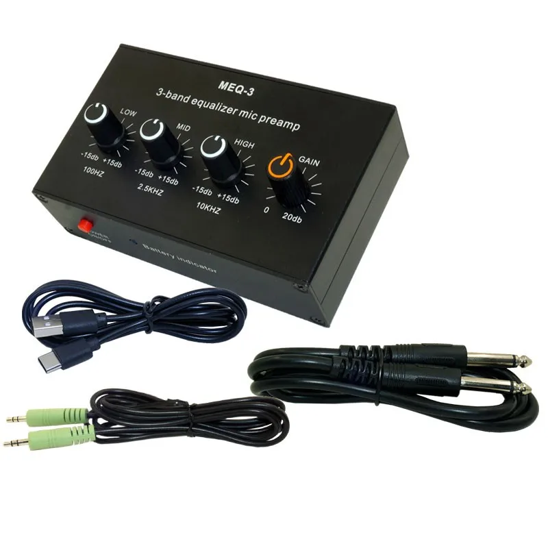 HiFiAMP MEQ-3 amplificador de micrófono ecualizador de 3 bandas para transmisión en vivo altavoces exteriores preamplificador de micrófono dinámico