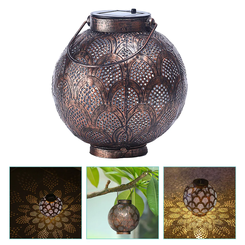 

Solar Light Lights Outdoor Garden Decor Lamp Hollow Hanging Lanterns Wrought Iron Patio