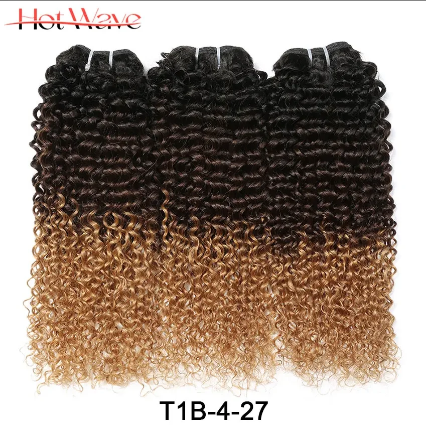 Ombre Afro Kinky Krullend Menselijk Haar Bundels Met Kant Sluitingen 100% Braziliaanse Human Hair Extensions 1b/4/30 Weave Bundels