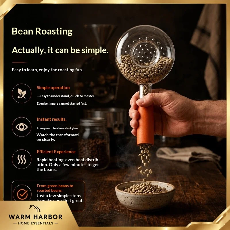 Generic Glass Coffee Bean Roaster Handheld High Borosilicate Heat Resistant 120g Capacity Transparent Roasting Tool Home Barista
