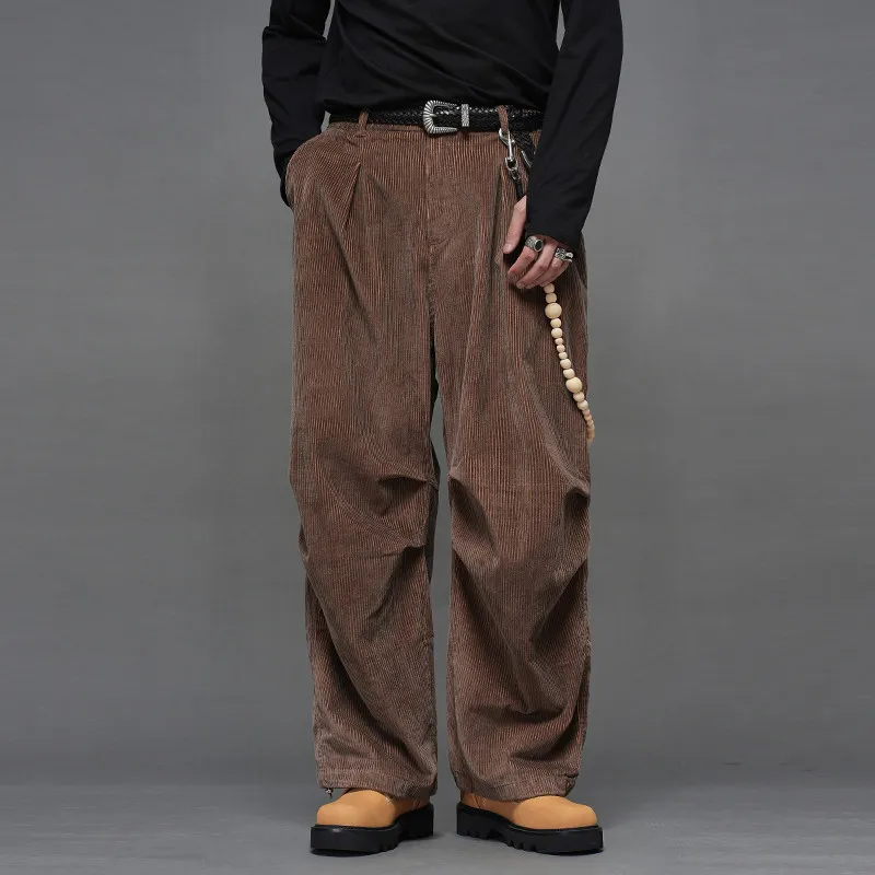 High Quality Autumn Winter Japanese Vintage Brown Tooling Straight Wide Leg Pants Men's Cut Landing Paratrooper Pants