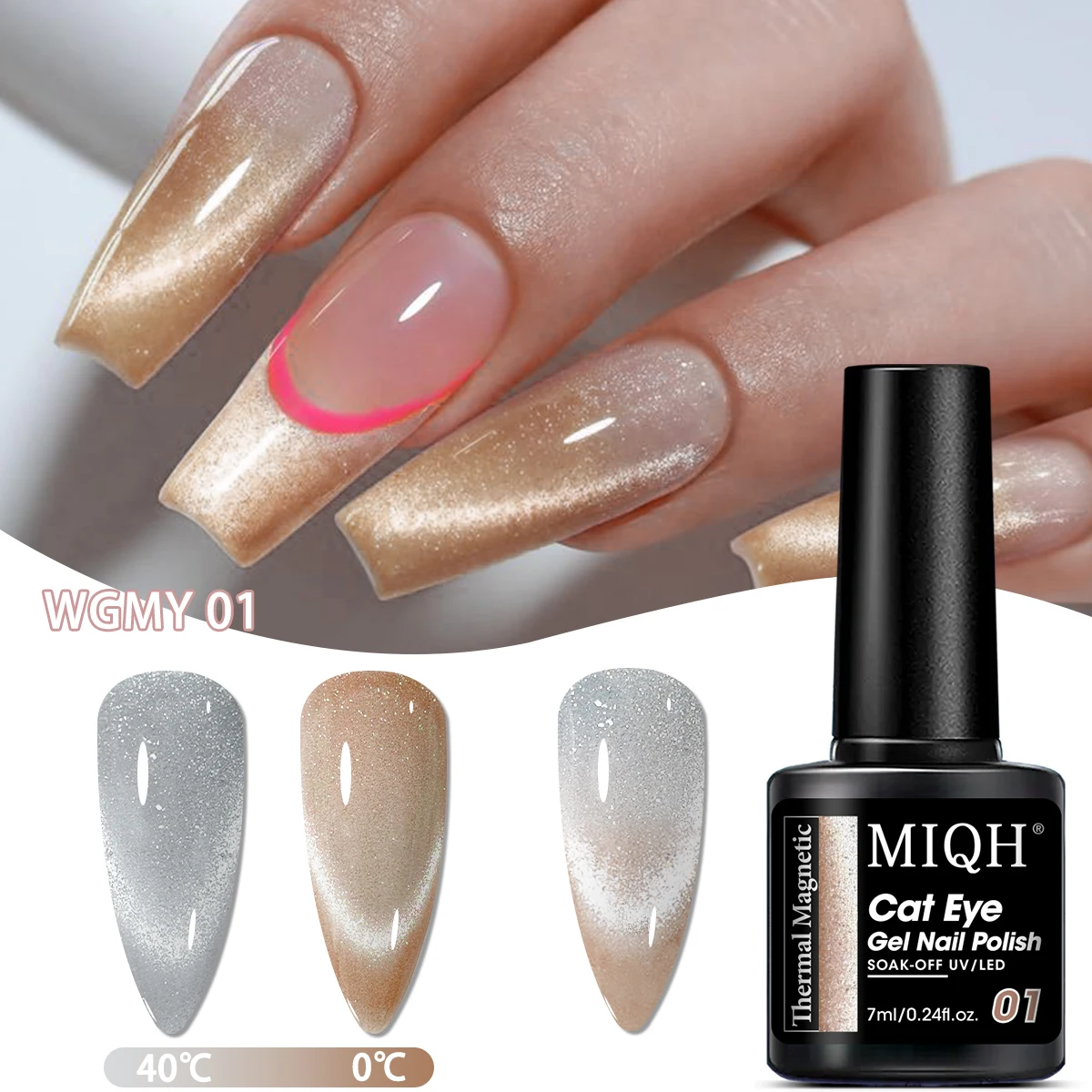 MIQH Single Pack Temperature-Sensitive Cat Eye Gel Nail Polish, Long-Lasting Shine, Washable/LED Light Curing Required, 7ml