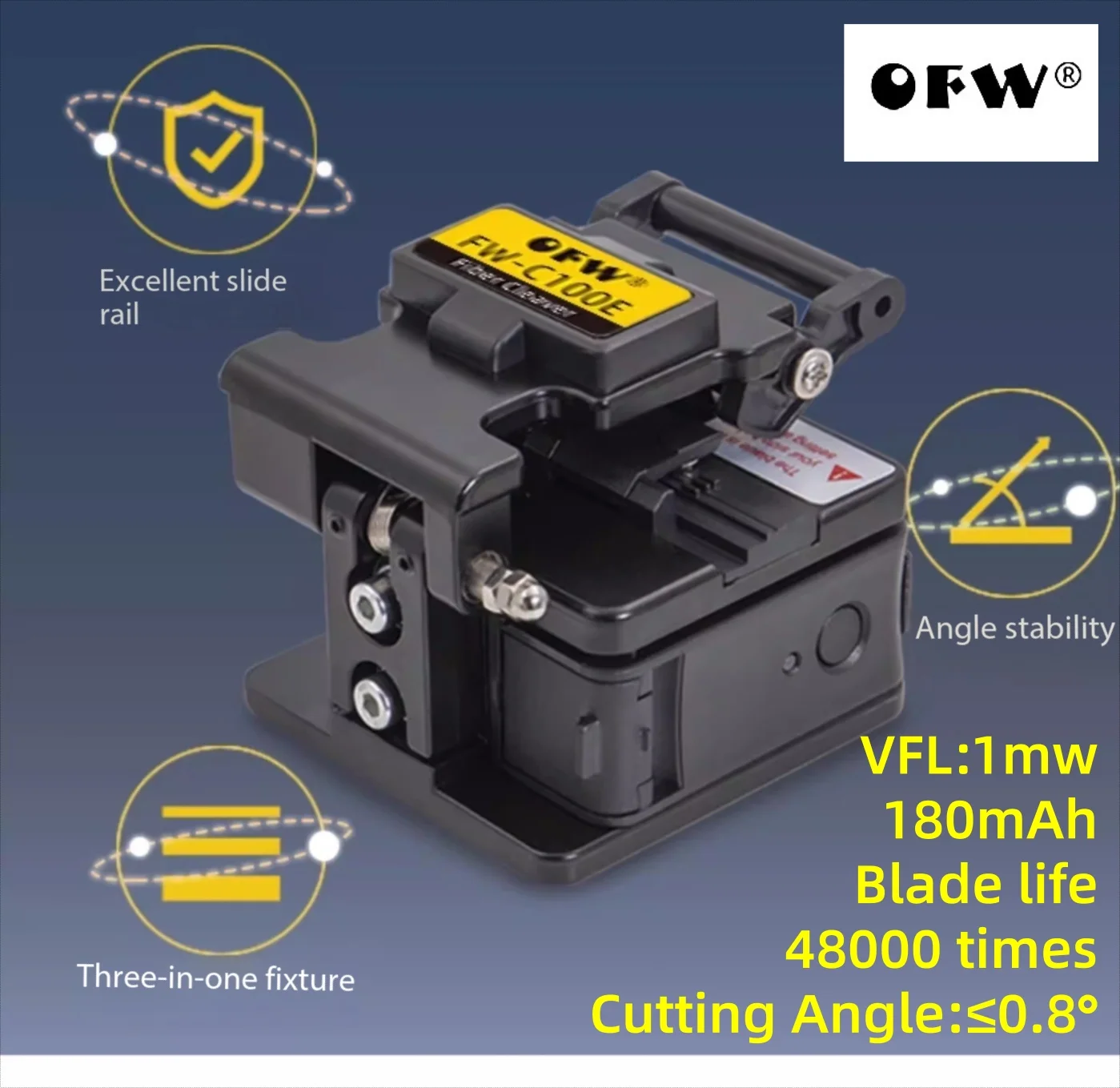

Оптический скалыватель волокон OFW FW-C100E, полностью автоматический мини-резак для оптического кабеля, 1 мВт VFL, 2-в-1, высокоточная холодная сварка, перезаряжаемый