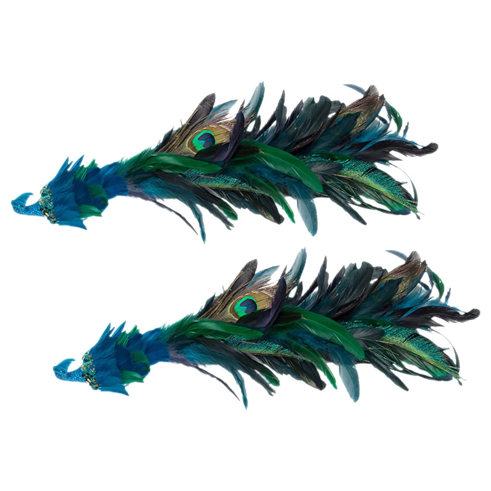 

2pcs Long Tail Clip Ornament Artificial Bird Christmas Tree Decor Glitter Peacock Pendant Easy Install