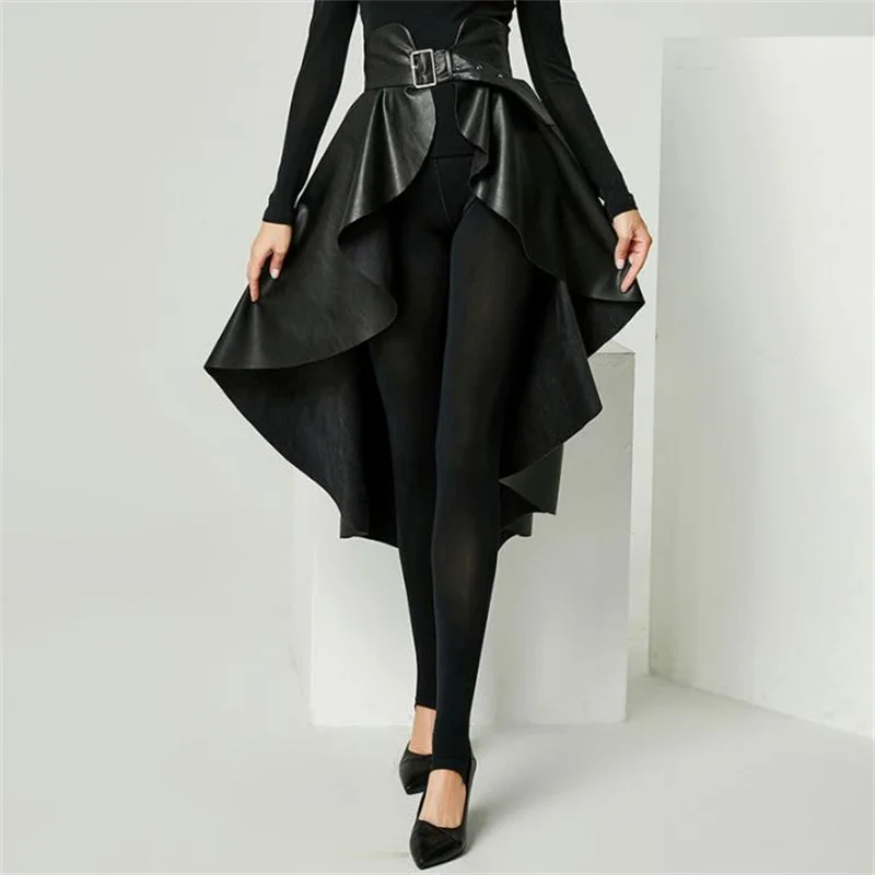 

New PU leather skirt women irregular long skirt