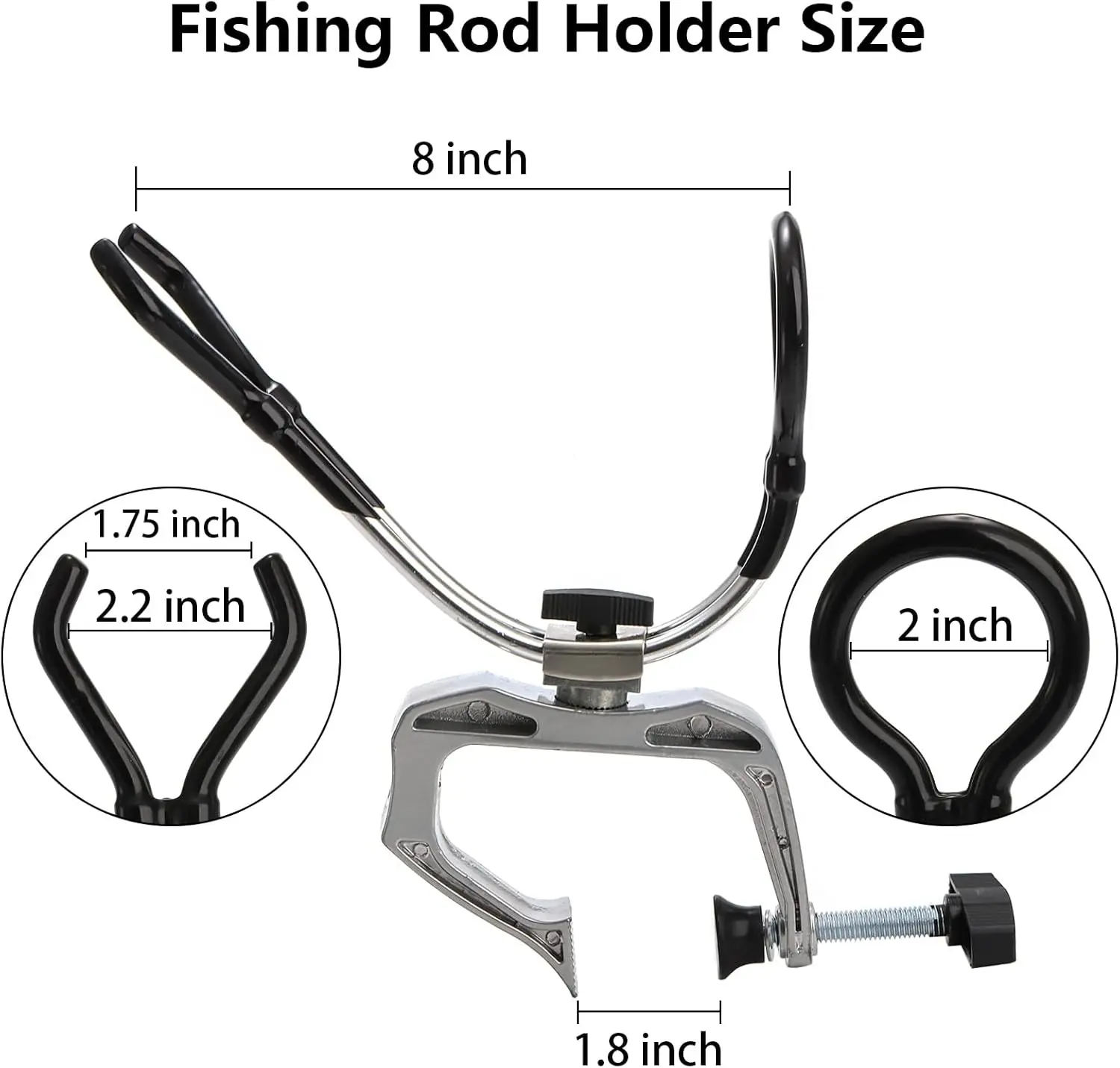 2-Pack Fishing Rod Holder, Marine, with Large Clamp, 360 Degree Adjustable, Aluminum Alloy for Kayak