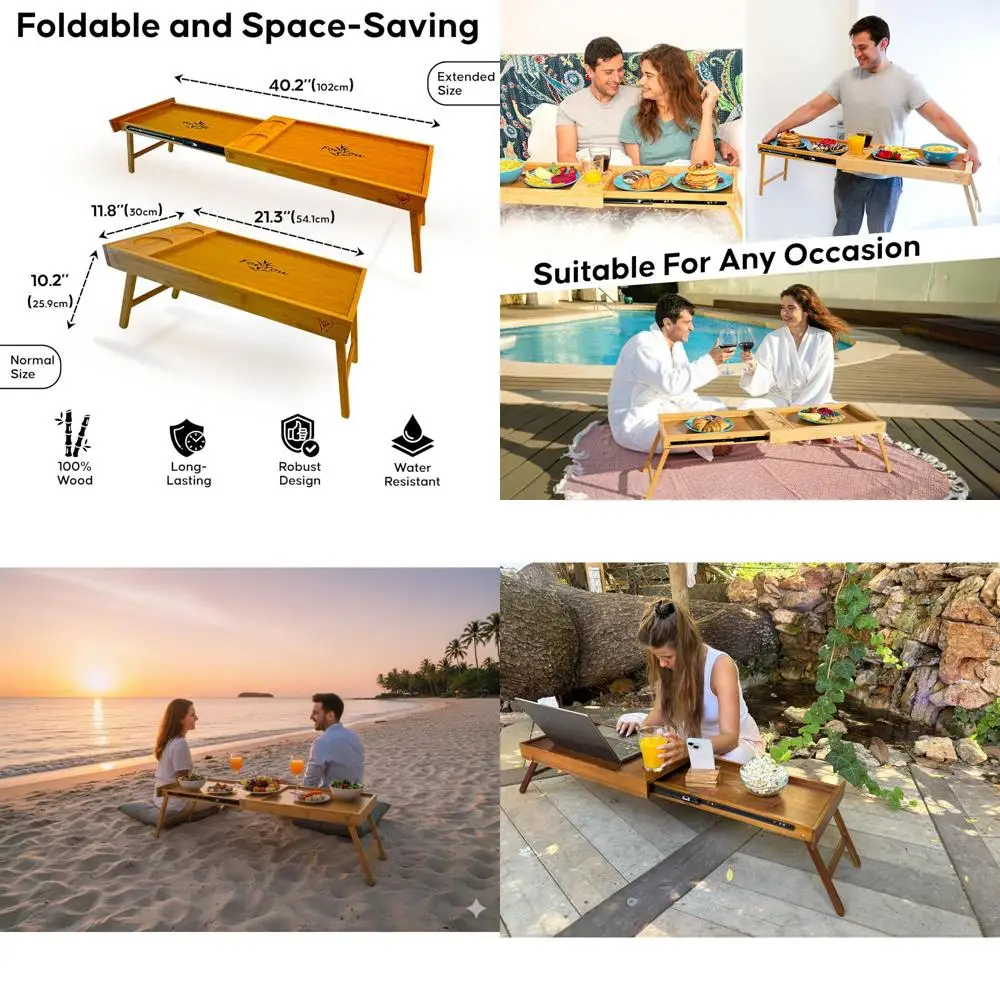 

Dual Purpose Acacia Wood Breakfast Bed Tray with Cup Holders - Ideal for Couples and Couch Dining